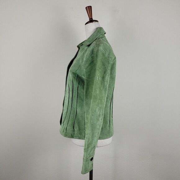 Green Suede Jacket Womens Small Leather Short Western Boho Snaps Festival Rodeo - Picture 4 of 8